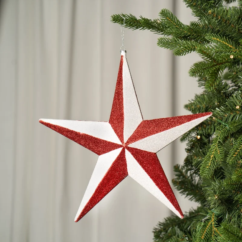 Christmas Cozy Indoor Nights Star with White Glitter Ornament