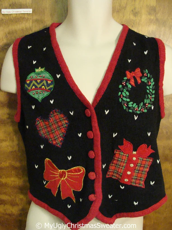 Christmas Sparkly Fairy Lights Tacky Plaid and Green Accents Ugly Christmas Sweater Vest