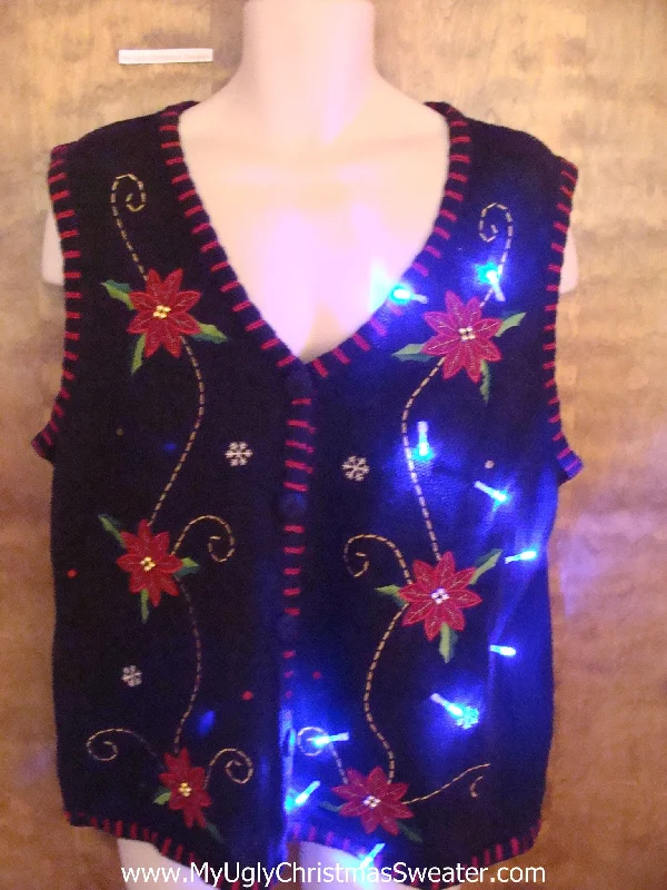 Christmas Feast Tacky Poinsettias Light Up Ugly Xmas Sweater Vest