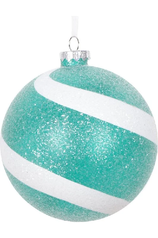 Holiday Treats Teal and White Sugar Glitter Ball Ornaments (Set of 3)