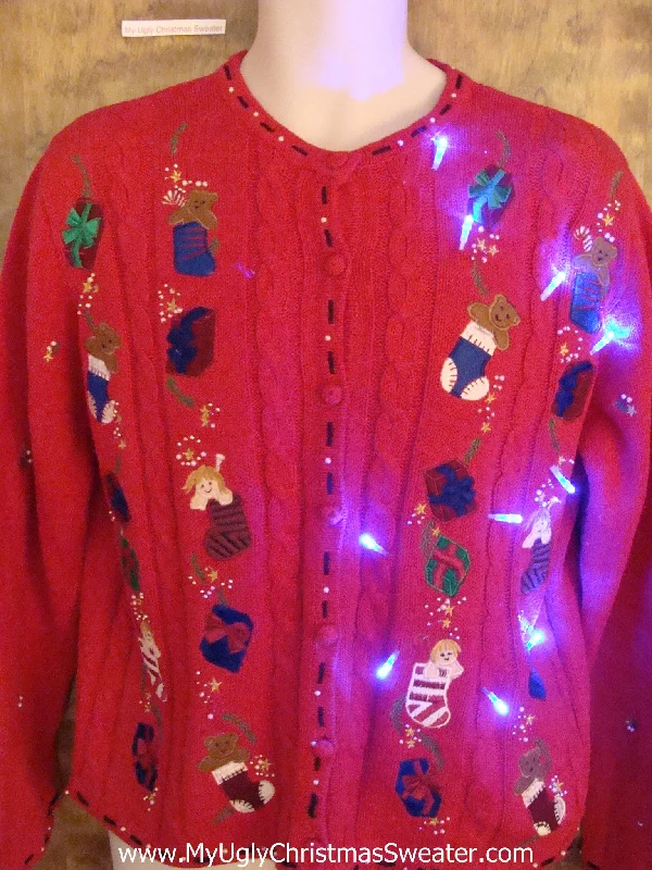 Christmas Enchanted Night Sky Toy Filled Stockings Light Up Ugly Xmas Sweater