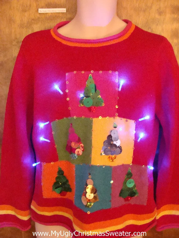 Christmas Enchanting Celebrations Tree Pyramid of Color Light Up Ugly Xmas Sweater