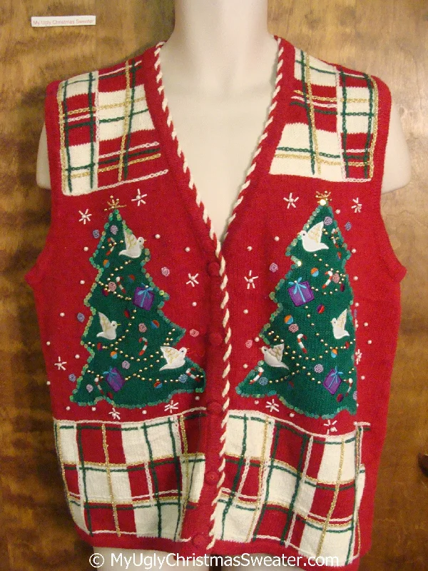 Christmas Baking Trees and Plaid Blocks Cheap Christmas Sweater Vest