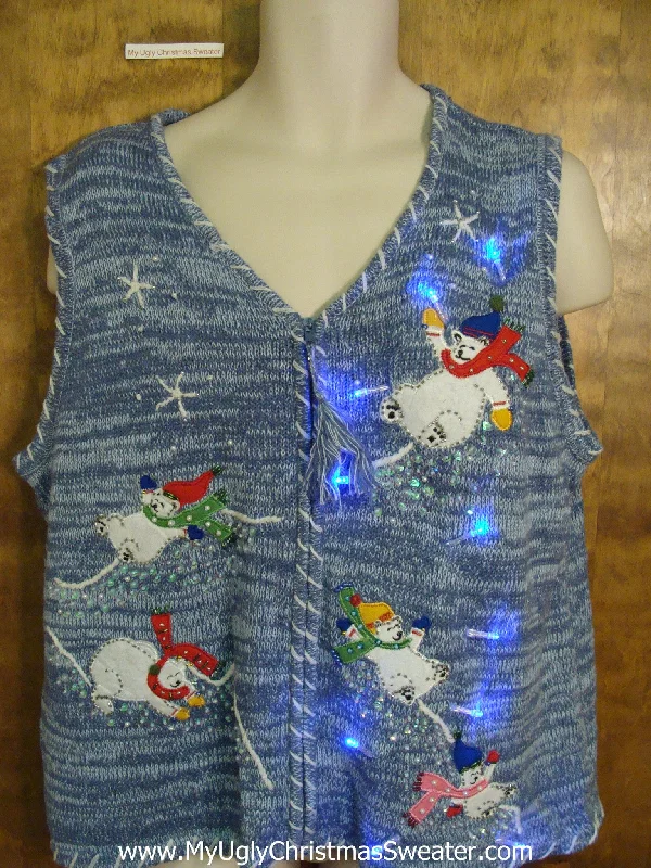 Santa Claus Tumbling Panda Bears Light Up Ugly Xmas Sweater Vest