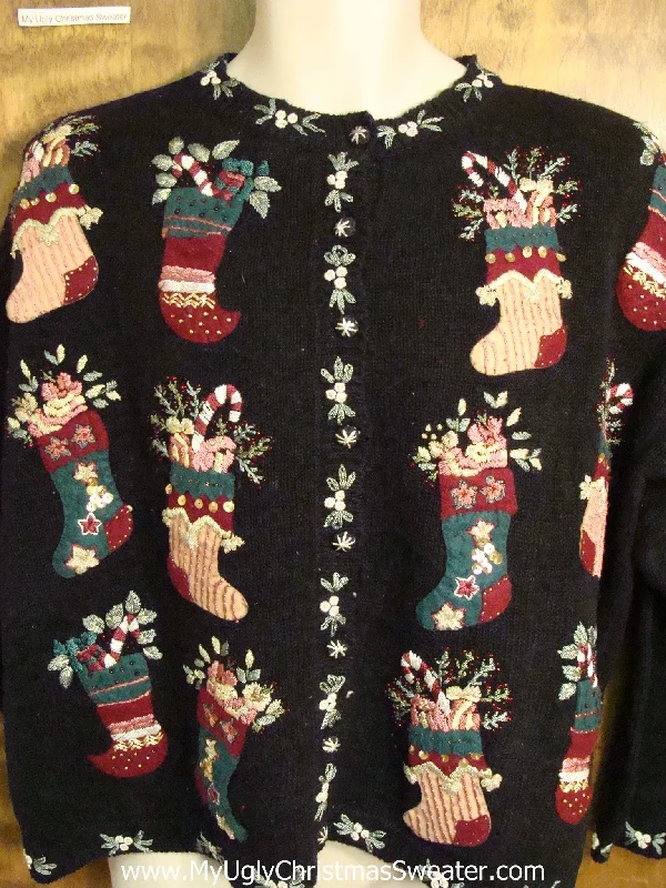 Christmas Classic Fireplace Setting Two Sided 80s Mess with Stockings Ugly Christmas Jumper