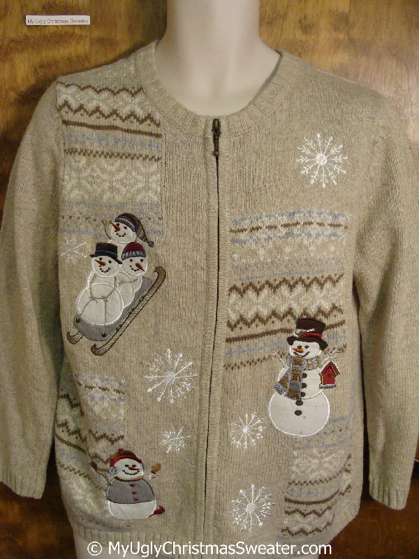 Christmas Eve Ugly Brown Christmas Sweater with Snowmen