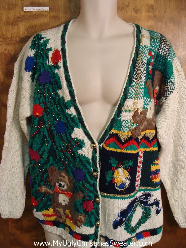 Christmas Wrapped With Love Ugly Christmas Sweater Cardigan with Tree