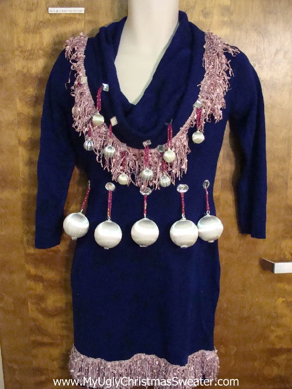 Christmas Snowfall Ugly Christmas Sweater Party Dress with Ornaments and Fringe Size S Christmas Snowfall Ugly Christmas Sweater Party Dress with Ornaments and Fringe Size S