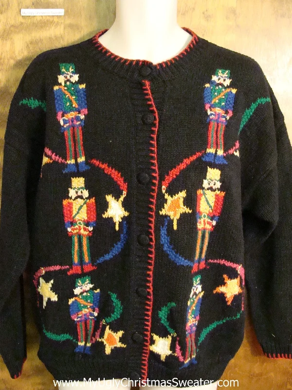 Holiday Season Ugly Christmas Sweater with Colorful Nutcrackers