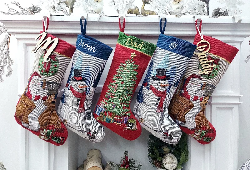 Christmas Peaceful Holiday Mornings Vintage Tapestry Christmas Collection | Santa Snowman Tree Personalized Christmas Stockings Embroidered Name Wood Tag Classic Age-Old Decor Christmas Peaceful Holiday Mornings Vintage Tapestry Christmas Collection | Santa Snowman Tree Personalized Christmas Stockings Embroidered Name Wood Tag Classic Age-Old Decor