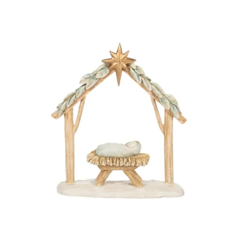 Christmas Winter Night Sky Watercolor Baby Jesus in Manger Nativity Ornament