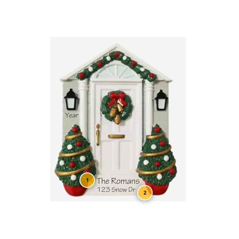 Christmas Sparkling Holiday Glow White Door w/Wreath Personalized Christmas Ornament