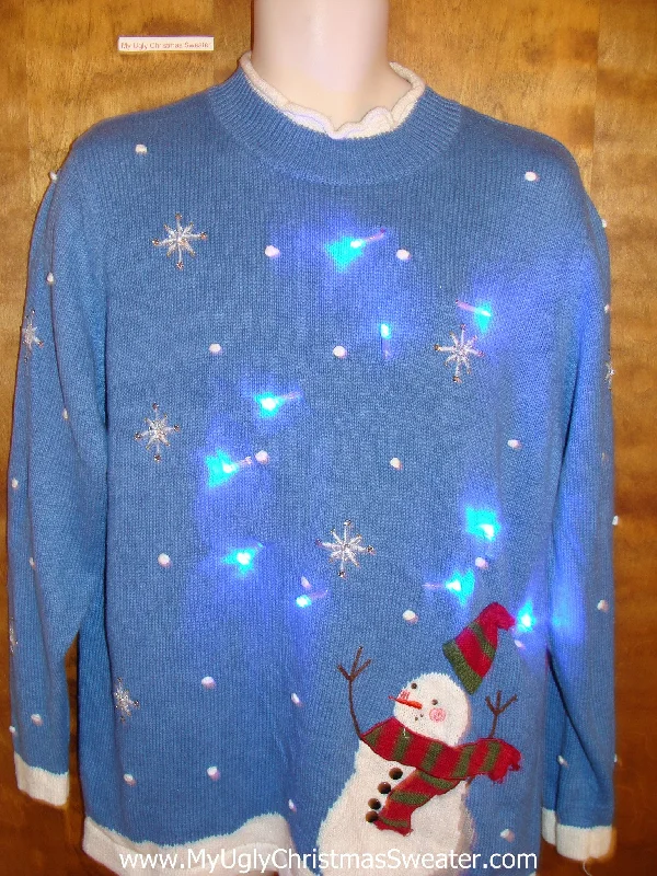 Christmas Holiday Gathering Windy Day SnowmanLight Up Ugly Xmas Sweater