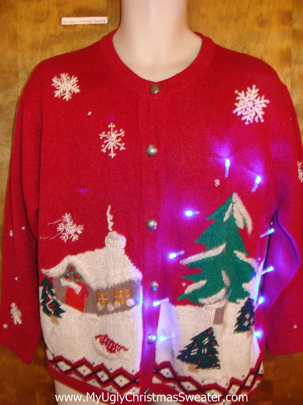 Christmas Family Holiday Movie Night Winter Cozy House Scene Light Up Ugly Xmas Sweater Christmas Family Holiday Movie Night Winter Cozy House Scene Light Up Ugly Xmas Sweater