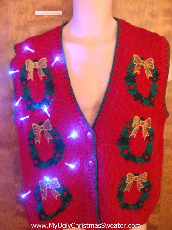 Christmas Glowing Christmas Stars Wreath 6pack Light Up Ugly Xmas Sweater Vest