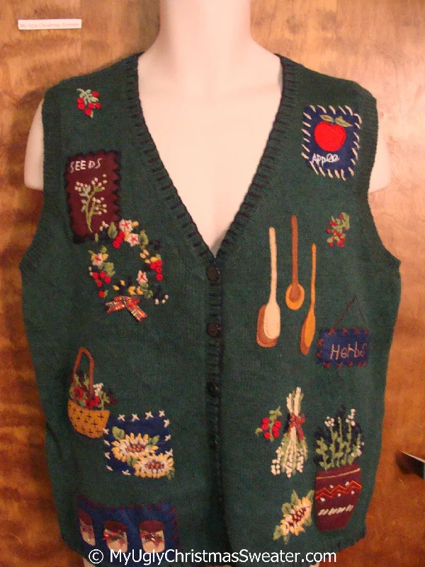 Christmas Fireplace Wreath and Garden Themed Cheap Christmas Sweater Vest