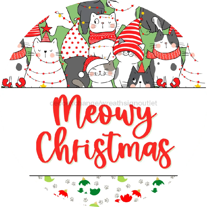 Christmas Wreath Wreath Sign, Christmas Door Hanger, Cat Door Hanger, DECOE-2396, Sign For Wreath, Round Sign, 18" Wood Round