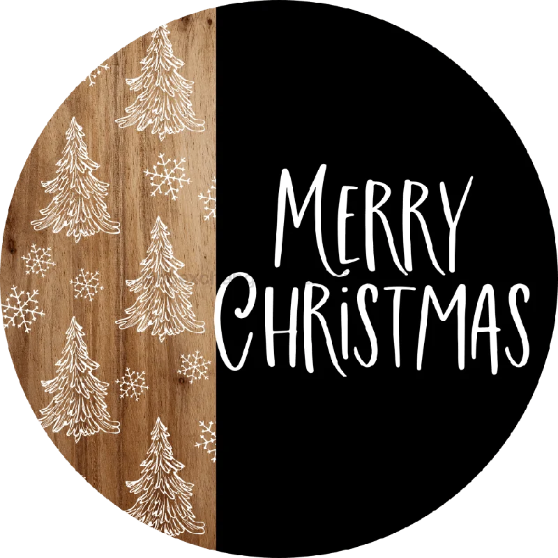 Wreath Sign, Christmas Door Hanger, Merry Christmas, Black and White Christmas, DECOE-2405, Sign For Wreath, Round Sign, 18" Wood Round