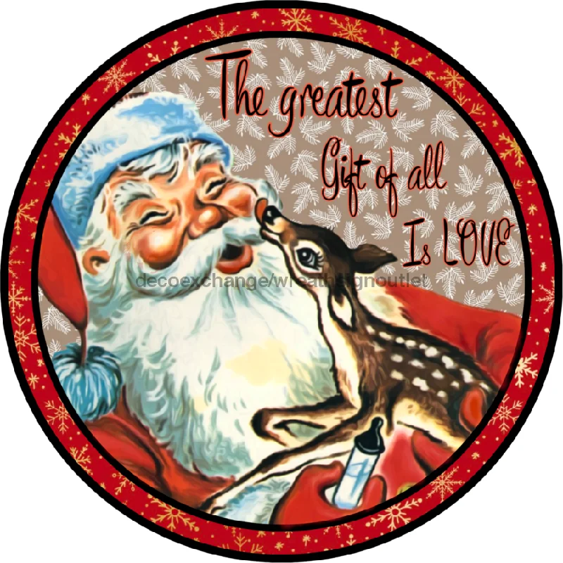 Christmas Countdown Wreath Sign, Vintage Christmas Sign, Santa and Deer Sign, 18" Wood Round  Sign DECOE-837, Sign For Wreath, 18" Wood Round