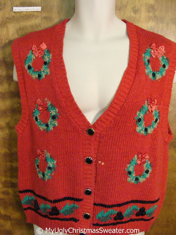 Christmas Ornaments Wreath Themed Red Cheap Christmas Sweater Vest