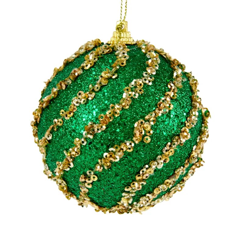Christmas Pajamas Christmas Ball, Green/Gold Sequence Swirl- 8cm