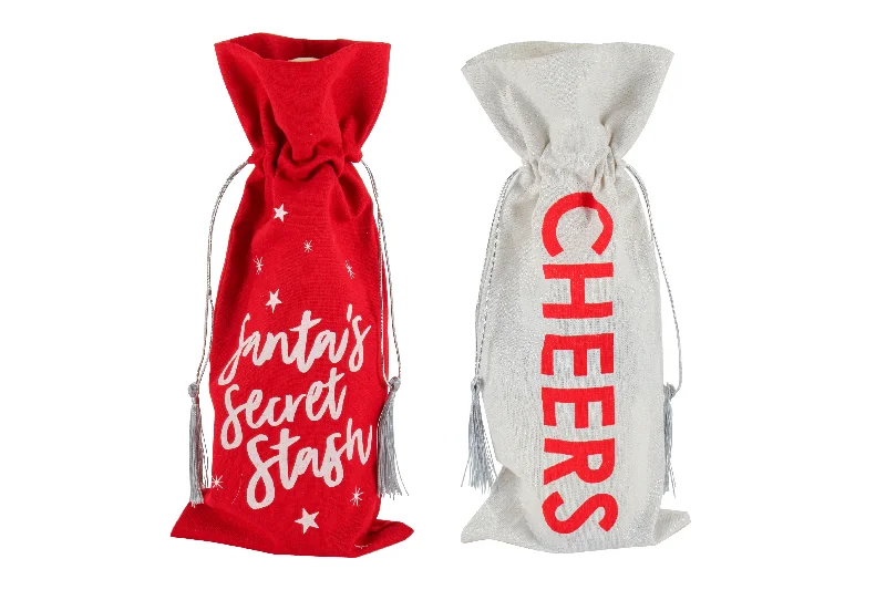Christmas Wonderland Christmas Bottle Bags with Tassels, 2 Assorted Designs- 38x16cm Christmas Wonderland Christmas Bottle Bags with Tassels, 2 Assorted Designs- 38x16cm
