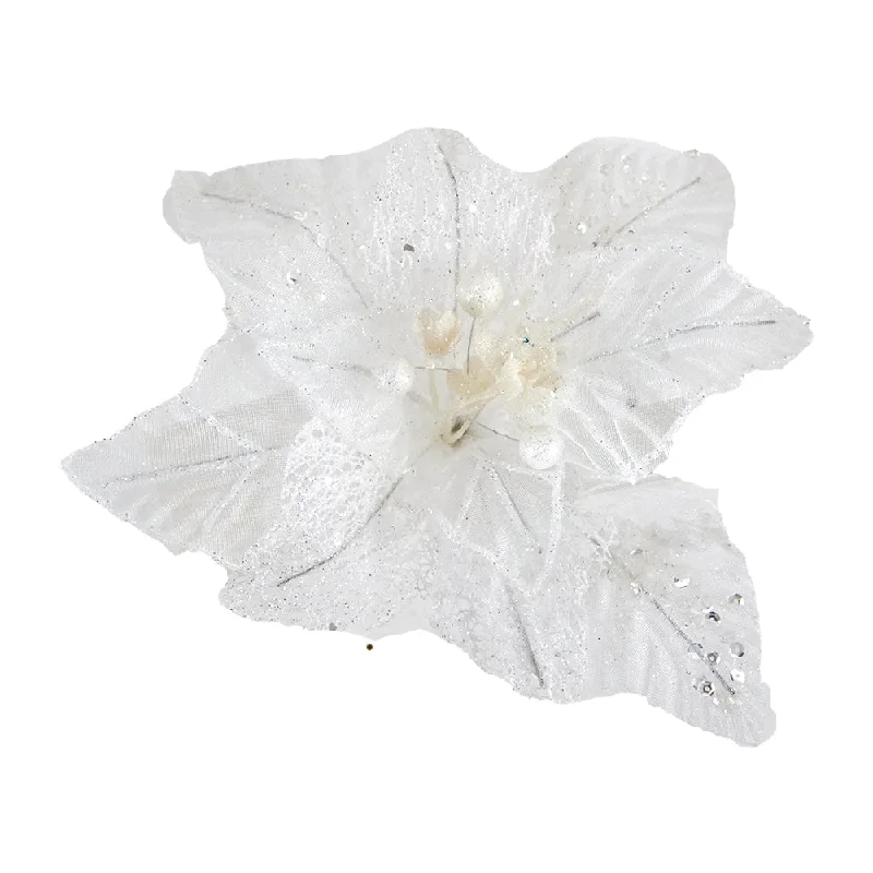 Christmas Pajamas Christmas Clip On Poinsettia, Sheer Glitter