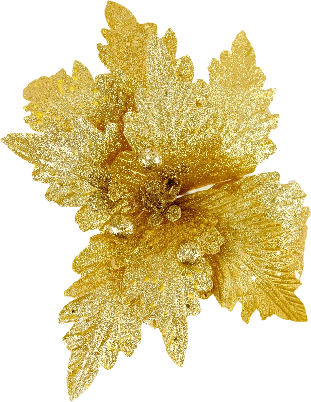 Christmas Sparkling Holiday Glow Christmas Clip On Poinsettia, Gold Glitter