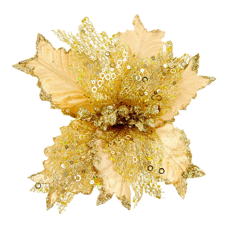 Christmas Jolly Festivities Christmas Clip On Poinsettia, Leaves