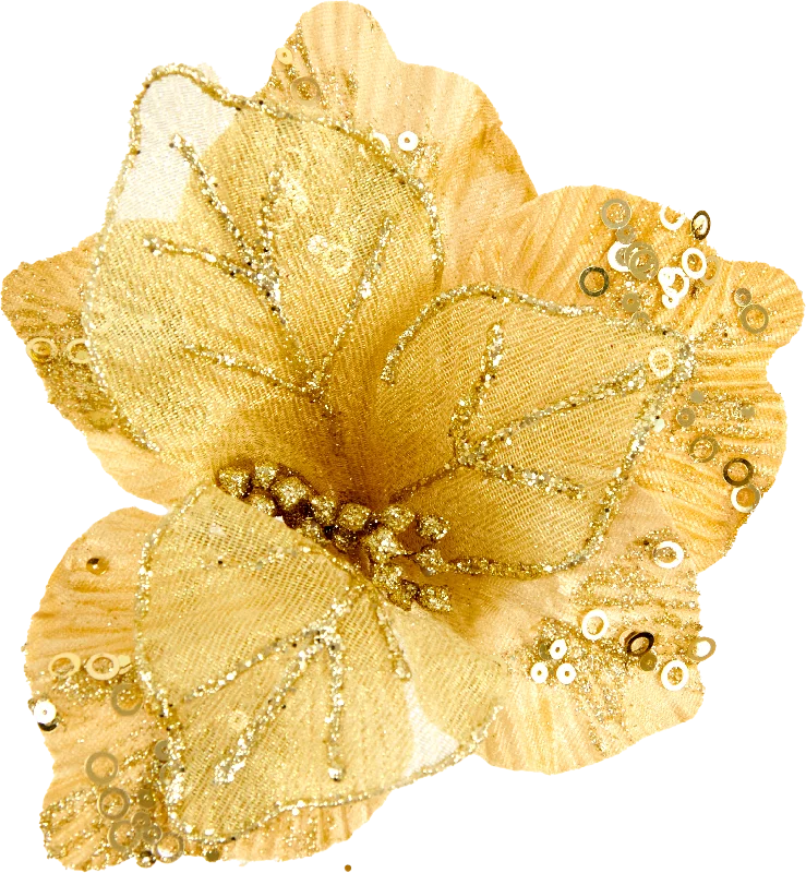 Christmas Party Christmas Clip On Poinsettia, Sheer Bead- Gold