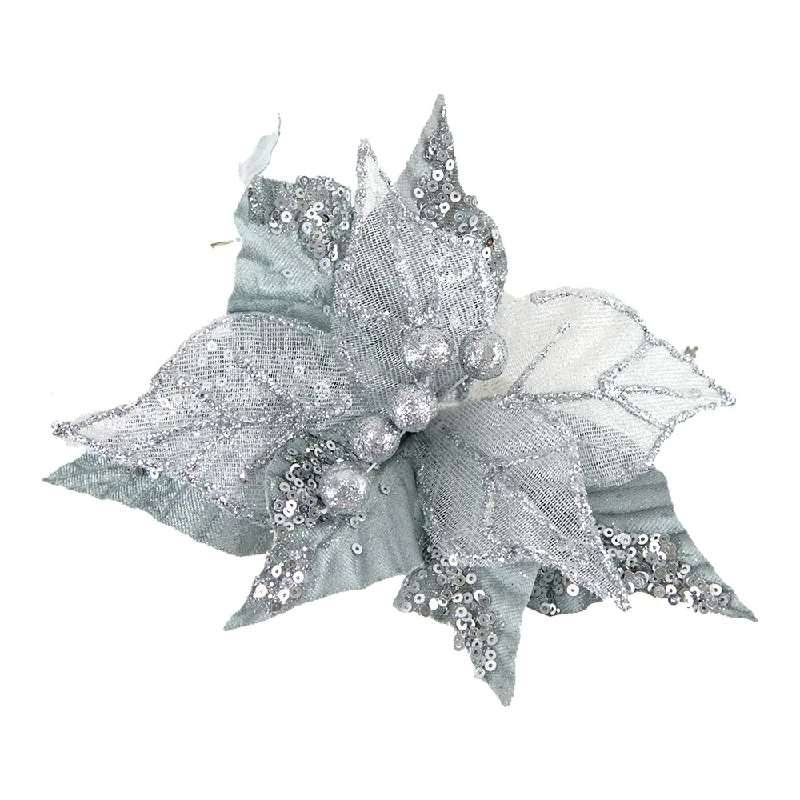 Christmas Starry Outdoor Lights Christmas Clip On Poinsettia, Silver Black
