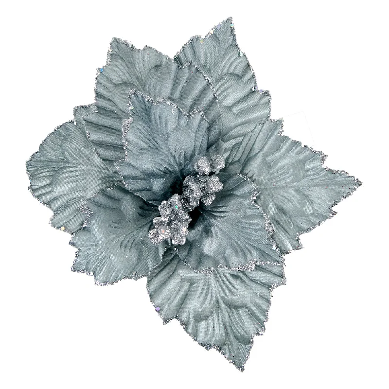 Christmas Snowfall Christmas Clip On Poinsettia, Crinkled- Silver