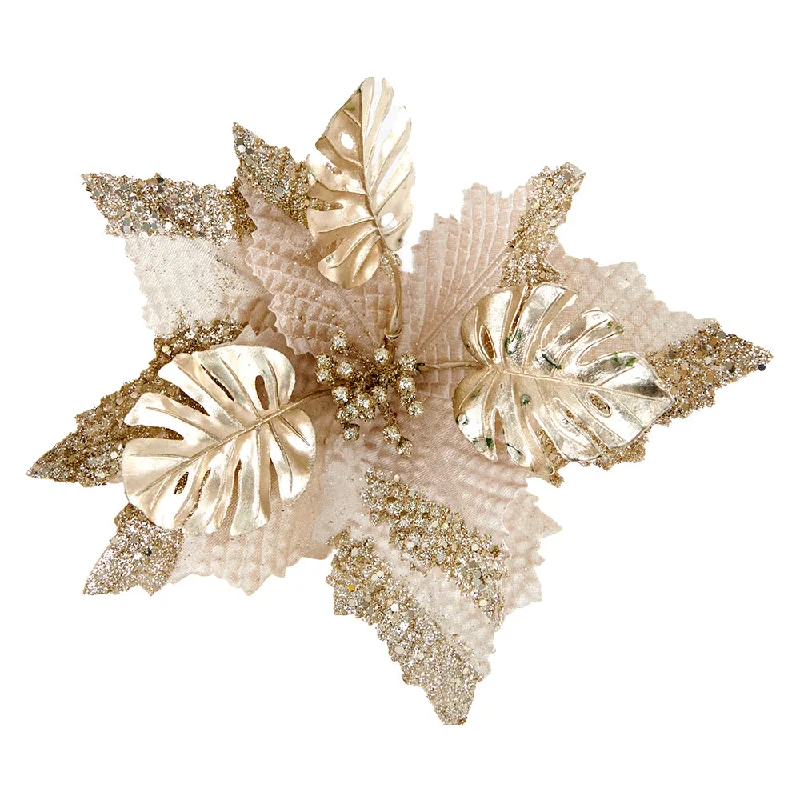 Christmas Tree Decorations Christmas Clip On Poinsettia, Glitter