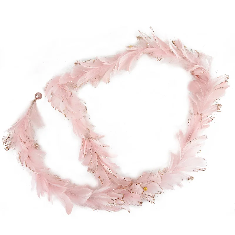Christmas Gingerbread Christmas Deluxe Feather Boa Garland, Pink- 150x5cm
