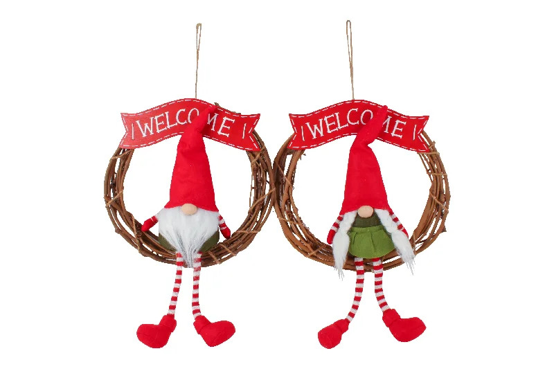 Christmas Stockings Christmas Wreath, Elf Theme Gnome Wreath 2 Assorted- 47x31x10cm