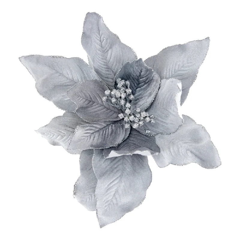 Christmas Shopping Christmas Fabric Clip Poinsettia- Dark Silver