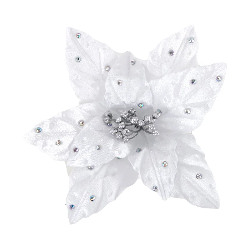 Christmas Scented Holiday Candles Christmas Fabric Clip Poinsettia, White