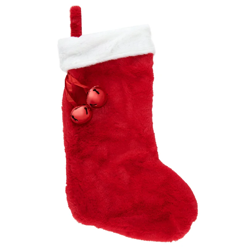 Christmas Magical Traditions Christmas Faux Fur Stocking with Bells- 49cm