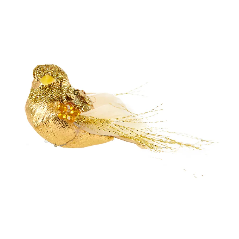 Christmas Twinkling Festive Lights Christmas Feather Bird, Gold Copper- 2 Assorted