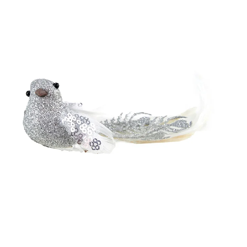 Christmas Festive Night Lights Christmas Feather Silver Bird White Wings, Silver White- 3 Assorted