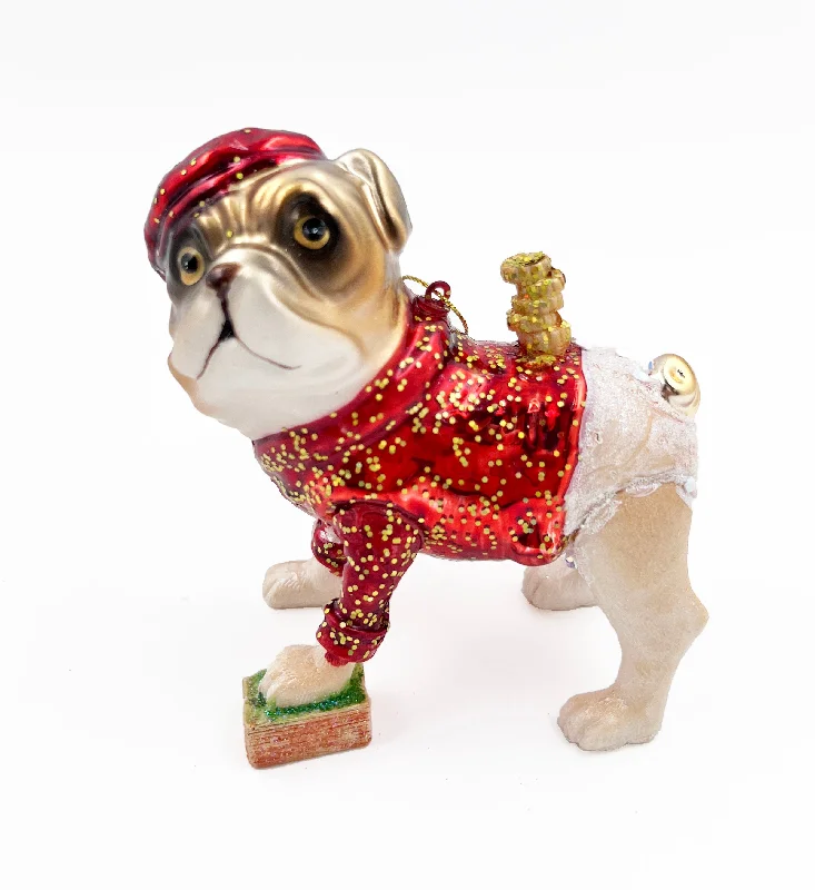 Christmas Gingerbread Christmas Glass Figure, Bell Hop Dog- 11x6.5x11.6cm