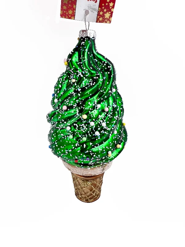 Festive Season Christmas Glass Figure, Green Ice Cream- 6.8x7.2x15.2cm