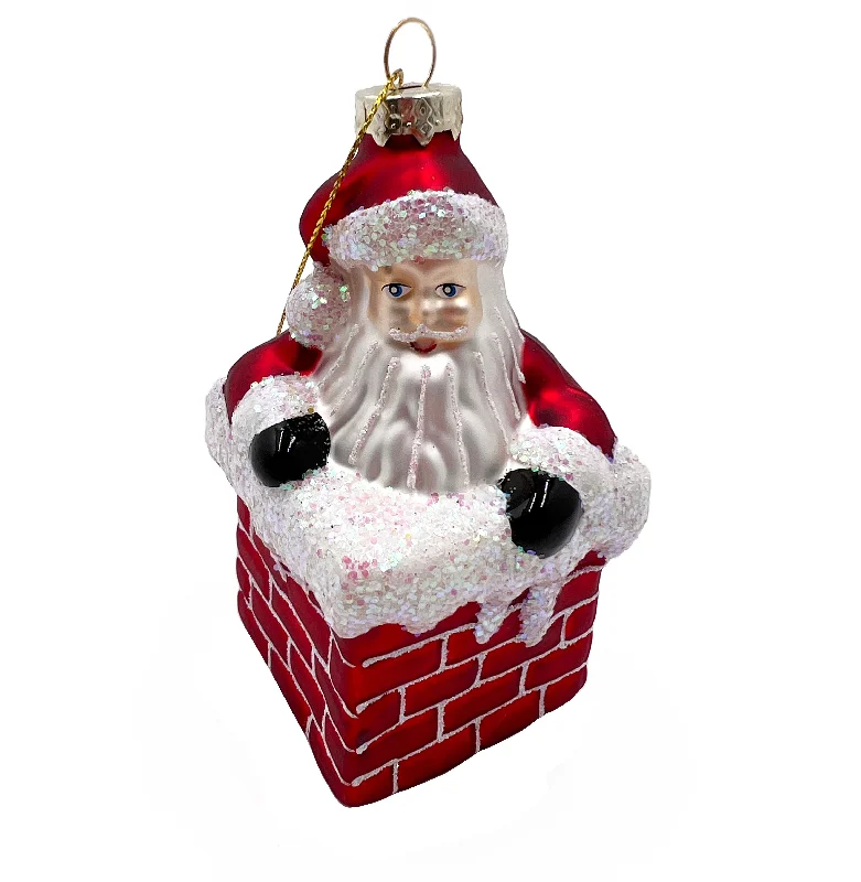 Christmas Cheer Christmas Glass Figure, Santa On Chimney- 6.5x6.8x11.2cm