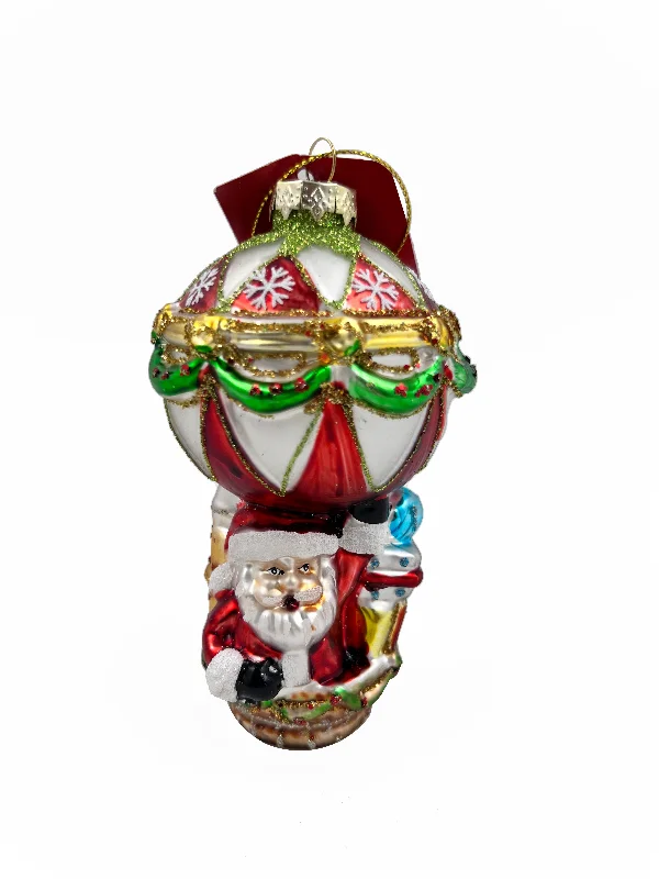 Christmas Festive Snowmen Christmas Glass Figure, Santa With Sack- 7.4x7x10.5cm