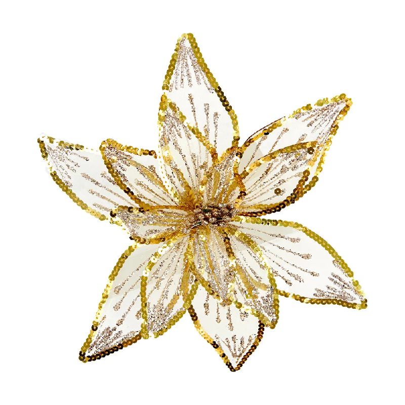 Christmas Crackling Bonfire Christmas Poly Sheer Poinsettia, Gold