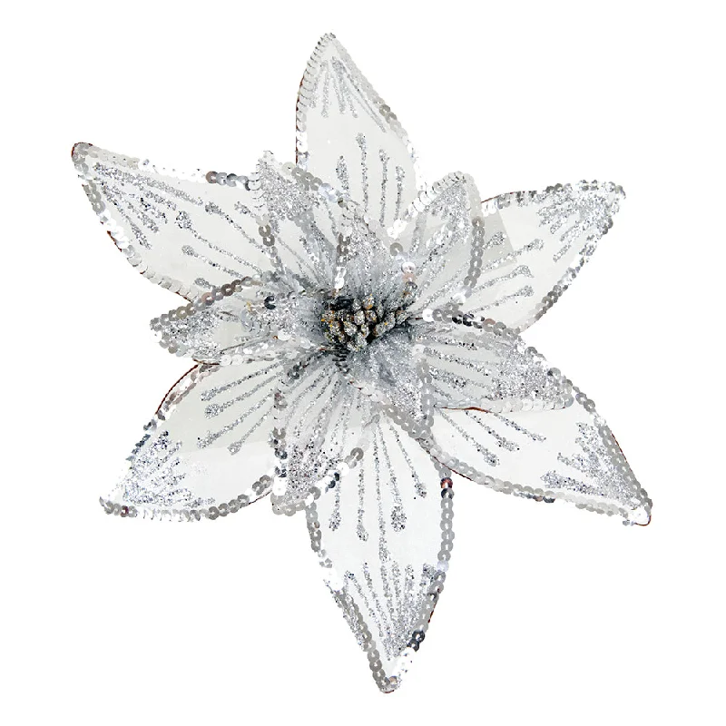 Christmas Hot Chocolate Christmas Poly Sheer Poinsettia, Silver