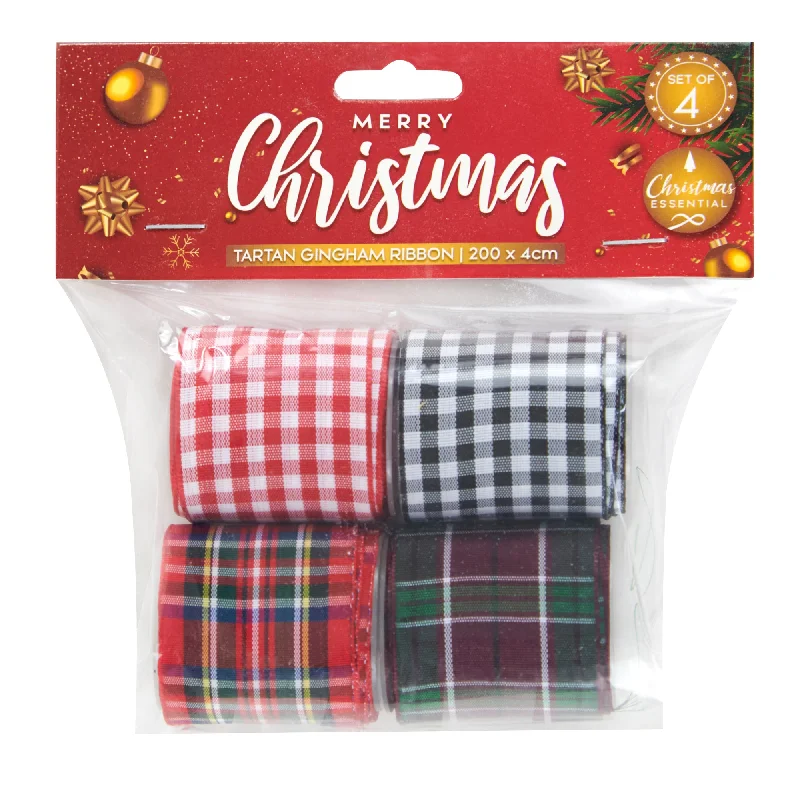 Christmas Gifts Christmas Tartan Gingham Ribbon, Set 4- 200x4cm