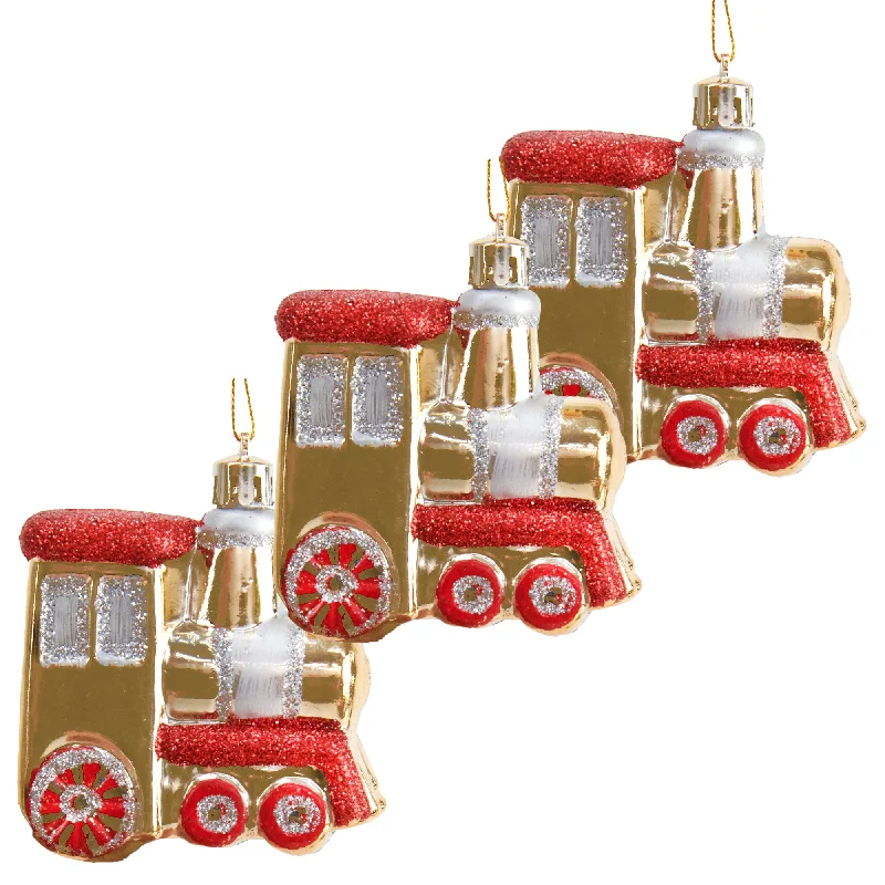 Christmas Snowfall Christmas Ornament, Shiny Train- 3pk
